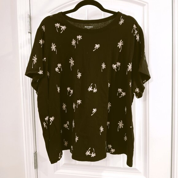 Old Navy Black T-Shirt with White Palm Tree Print - Size 3X NWOT - Picture 1 of 2